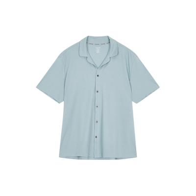 Solid Color Comfortable Suit Collar Short Sleeve Pajama Top Men Tops Light-Blue NM2603-CYA