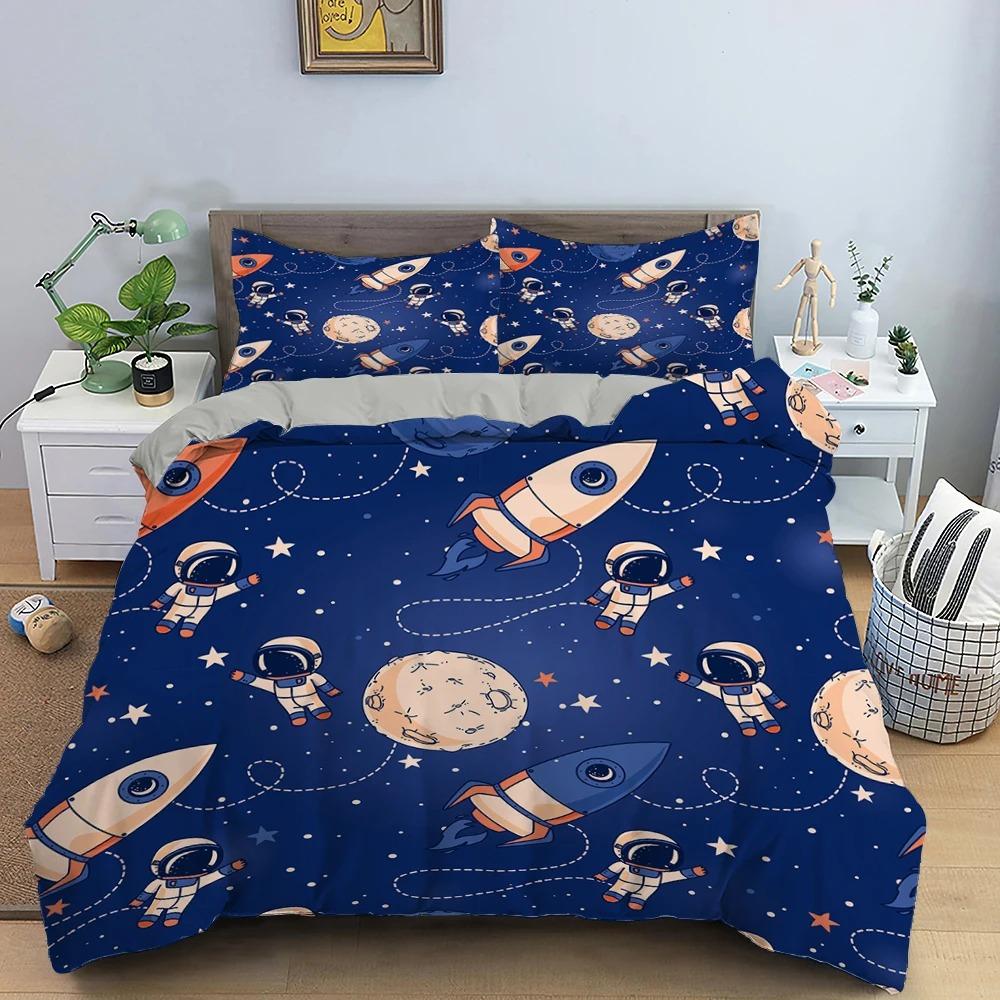 Cartoon Astronaut Outer Space Bedding Set Teens Boys Home 23 Piece Duvet Cover Set Pillowcase Single Twin King Quilt Cover Set