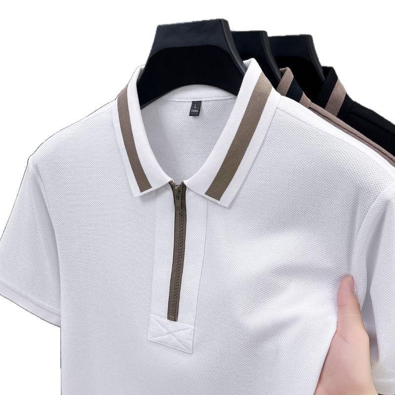 Simple And Atmospheric Splicing Retro Half-Zipper Shirt Medium Men'S Polo Shirt Short-Sleeved Loose