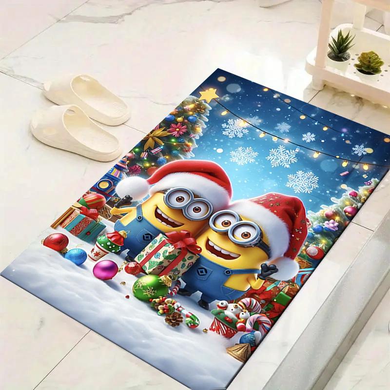 1Pc Christmas Minions Celebration Rug Office Carpet Indoor Outdoor Doormat Nonslip Soft And Comfortable Living Room Christmas Halloween Gift D91853