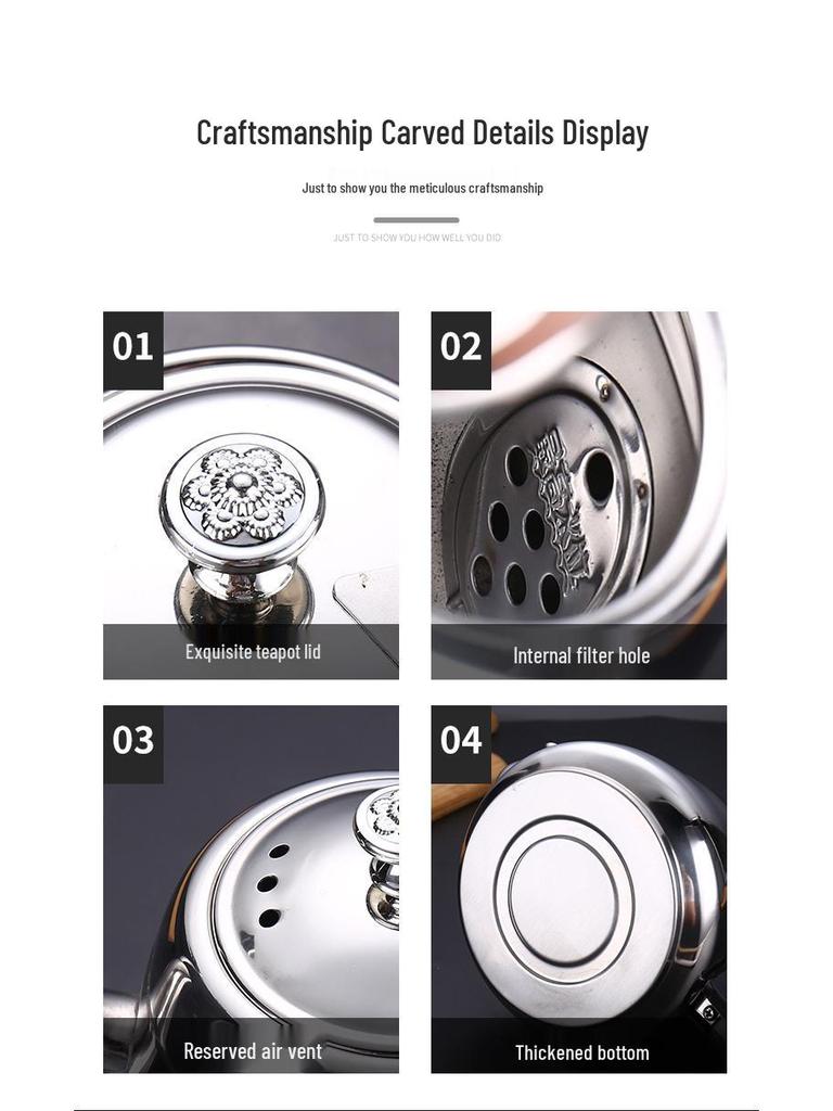 Large Capacity Stainless Steel Teapot with Filter for Electromagnetic Stoves