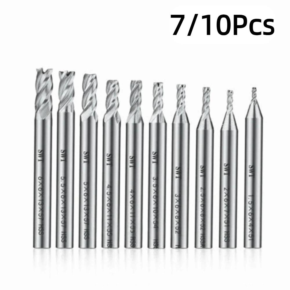 7/10Pcs High-Speed Steel End Mill Set Straight Shank HSS End Mill Wood Steel Milling
