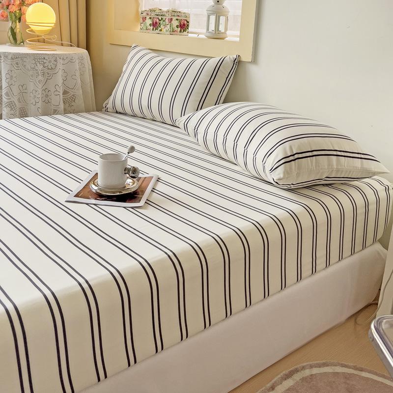 Simple abraded striped mattress single piece washed cotton non-slip fixed mattress cover bed cover Simmons mattress dust protection