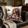 1Pc Fairy Girl Flowers Bee Cushion Cover Multicolor Floral Decorative Soft Breathable Pillowcase for Sofa Bed