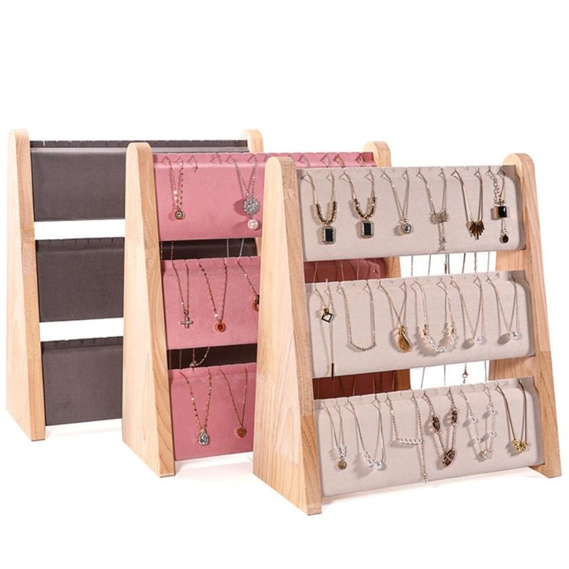 Wood Jewelry Display Stand Rack Functional Wood Jewelry Display Shelf Effective Pendant Accessory Storage Holder