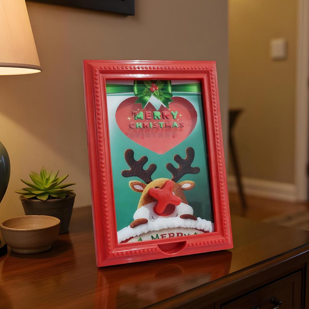 Candy Dispenser Picture Frame Christmas Reindeer-Themed Frame Holder Holiday Christmas Decor Candy Dispenser Frame Ornament