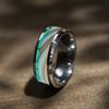 Fashion 8mm Men Stainless Steel Ring with Turquoise and Marble Stones Inlay Rings for Men Women Wedding Jewelry Drop Shipping
