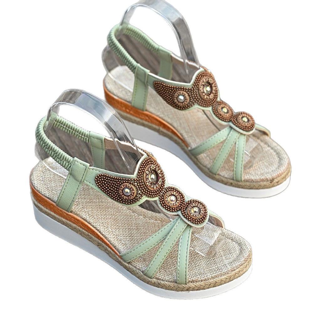 Summer Oversized Bohemian Shoes for Women In Sandals Fashionable Water Diamond Wedge Heel Sandals