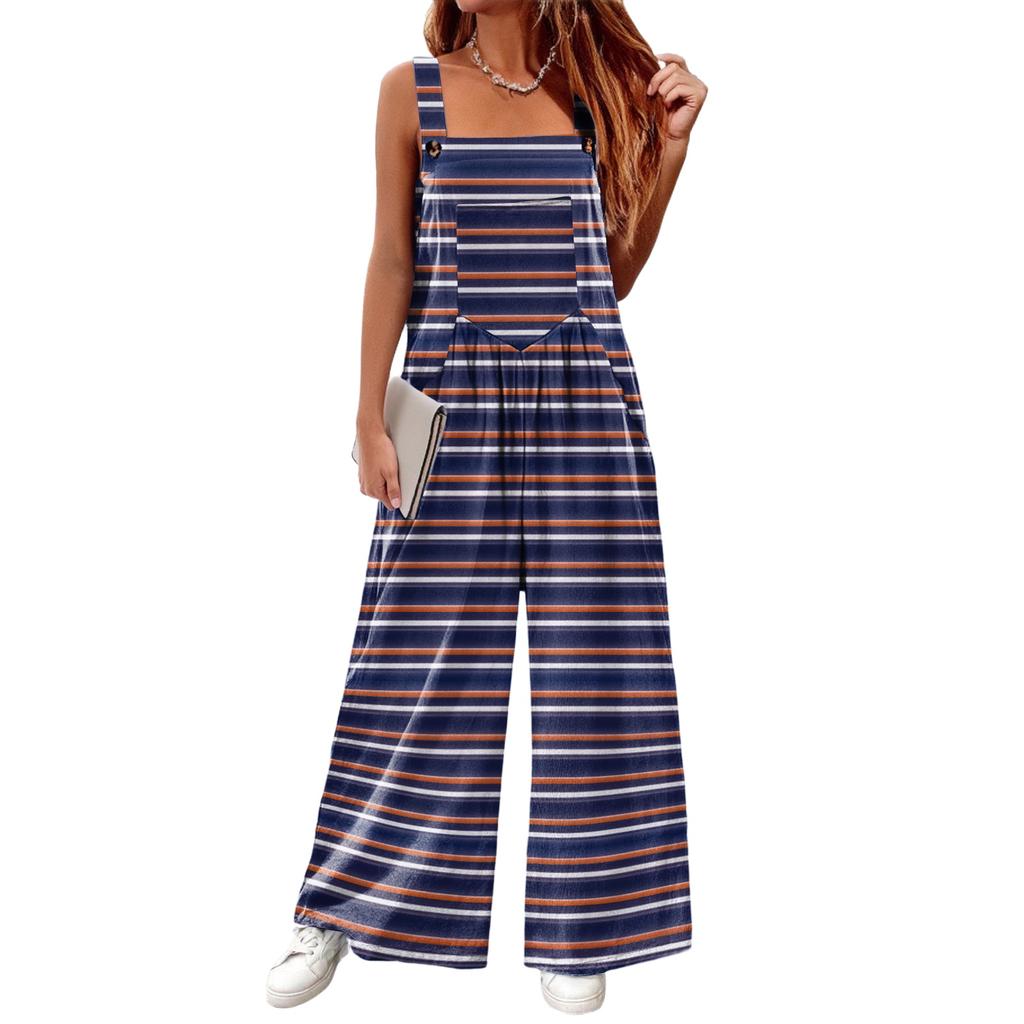 Women's Casual Sleeveless Halloween Print Cotton Jumpsuit for Holiday Party