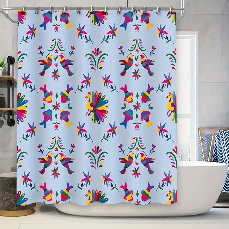 

Blue Colorful Birds Flower Shower Curtain Decorative Waterproof Bathroom Decoration Home Textile 75X180Cm W60H190(CM)-1 Pcs
