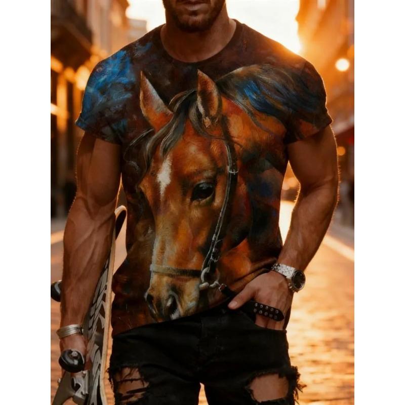 Haut imprimé tendance décontracté ample à manches courtes et col rond pour garçons