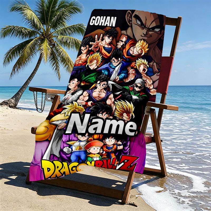 Custom Name Personalized DRAGON BALL Print Beach Towel, for Trip Camping Beach Party Home Decor, Birthday Gift for Family & Friends