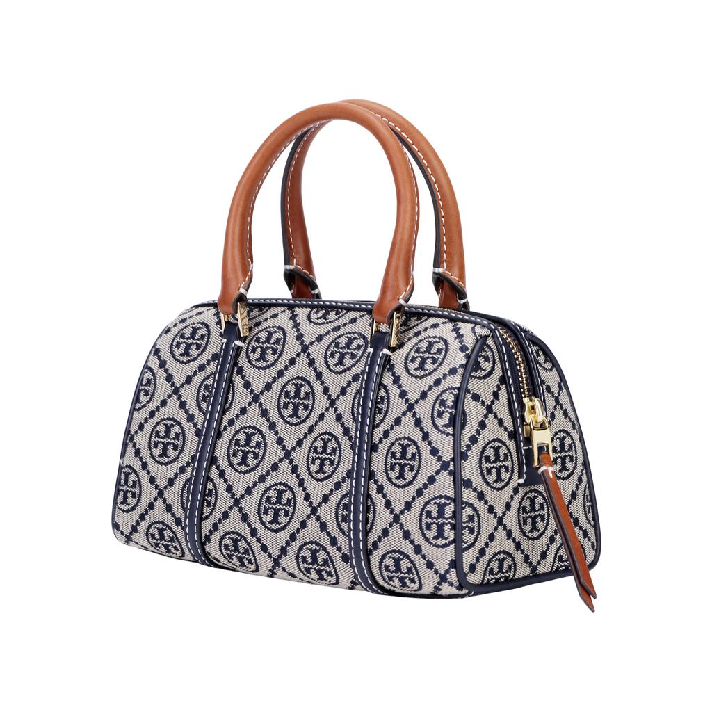 Tory Burch T Monogram Logo Print Zipper Closure Jacquard And Leather Shoulder Crossbody Handbag Mini Women Handbags Navy-Blue 163258-405