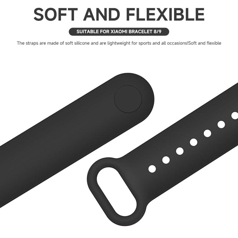 Silicone Strap for Xiaomi Mi Band 9 8 Strap NFC Sport Metal-plug Rubber Bracelet Wristband For Xiaomi Smart Band 8 Accessories