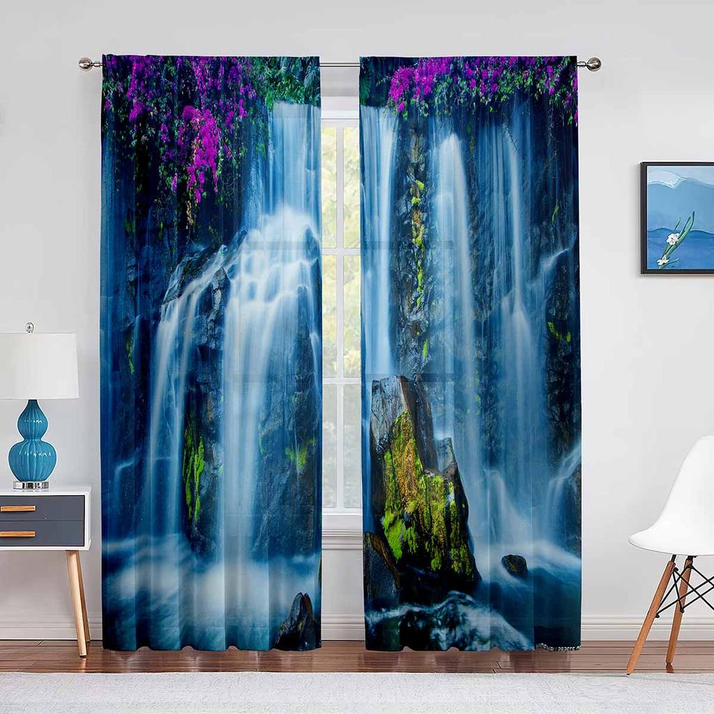 Sunset Clouds Sheer Voile Curtain Sun Rays Landscape View Art Window Tulle Curtains for Living Room Bedroom Kitchen Decorations