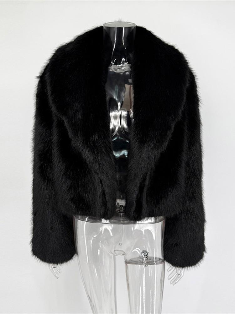 Wintermode Pelz Feder Oberbekleidung für Damen Revers Hohe Taille Warm Locker Langarm Pendelmantel Weiblich Pelz Feder