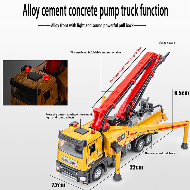 1:32 Concrete Pump Truck Toy Car Diecast Meatl Vehicle Model Pull Back Sound & Light Miniature Collection Gift For Boy Kid