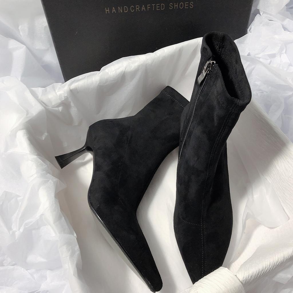 French new high-heeled pointed thin Korean version thin-heeled simple commuter short boots