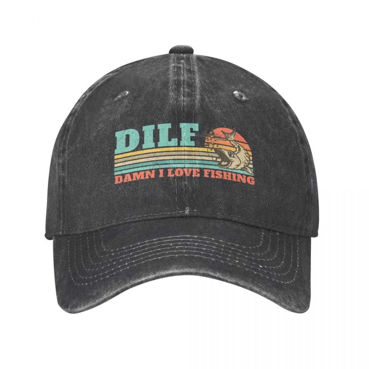 

Vintage DILF Damn I Love Fishing Funny Fishing Gift Baseball Cap Унісекс Стиль Distressed Denim Washed Snapback Cap Retro Hat One Size