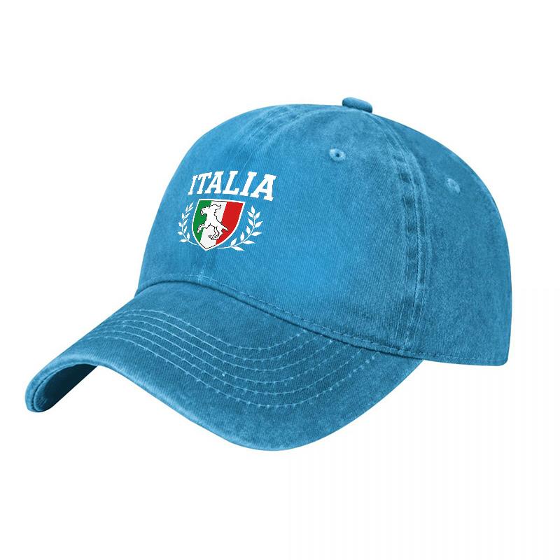 Cappellino da Baseball in Tela Lavata con Stemma ITALIA Design Scudo Ricamato Vestibilità Classica Unisex Cappello da Esterno