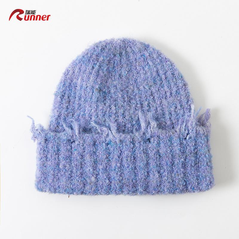 

Korean version ins color wool hat autumn and winter new thickened fashion knitted hat women s versatile trendy pullover ear protector cold hat 55-59cm синій