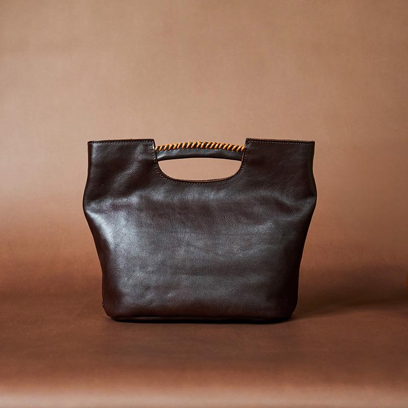 Modische Damen Tasche Retro Stil Leder Beutel Tasche Damen Ganzbaum Creme Gemüsegegerbtes Rindsleder Tragbar Umhängetasche Damen Tasche