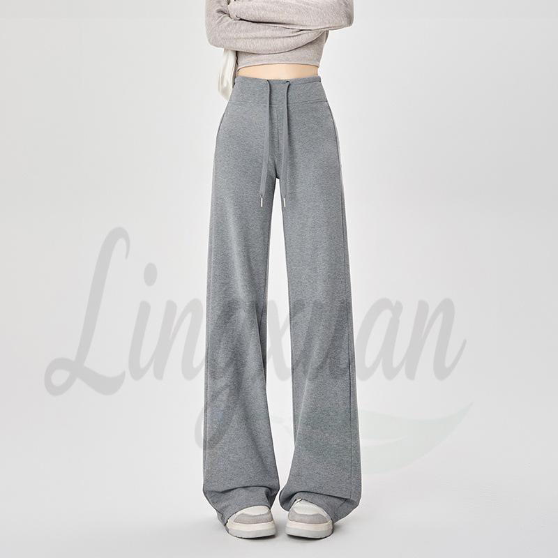 

Real Shot 2026 High-Waist Elastic Drawstring Wide-Leg Women s Slimming Yoga Fitness Casual Pants XL светло-серый