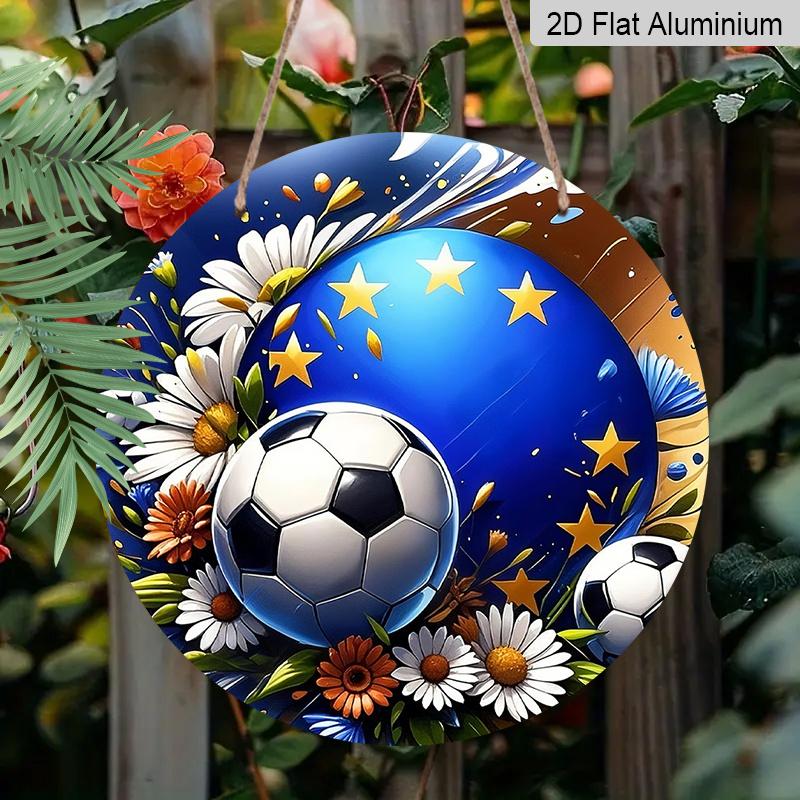 

2D Flat Aluminum 7.87 Inch X 7.87 Inch Floral and Soccer Ball Style Wall Decoration, World Cup Themed. Suitable for Cafes, Living Rooms, Kitchens 1pc