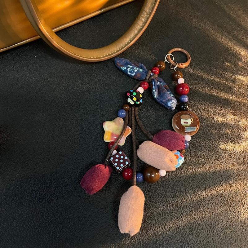 Stilvoller Handbemalter Ombre Stern Stoff Blume Schlüsselanhänger Stabiles PVC-Seil Unisex Schlüsselanhänger Taschenzubehör