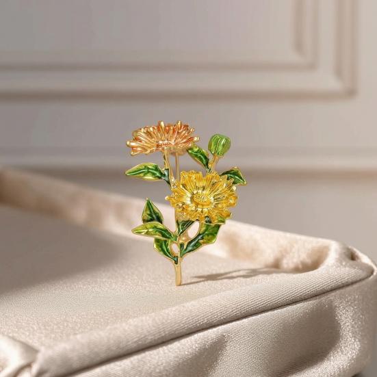 Brosche Pin Emaille-Farbe Drei Chrysanthemen Design Zinklegierung Pin Mäntel Anzüge Pullover Kleider Abzeichen Partyzubehör