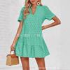 European and American New Summer Lace Hollow and Elegant Swing V-neck Short-sleeved Blouse Dress