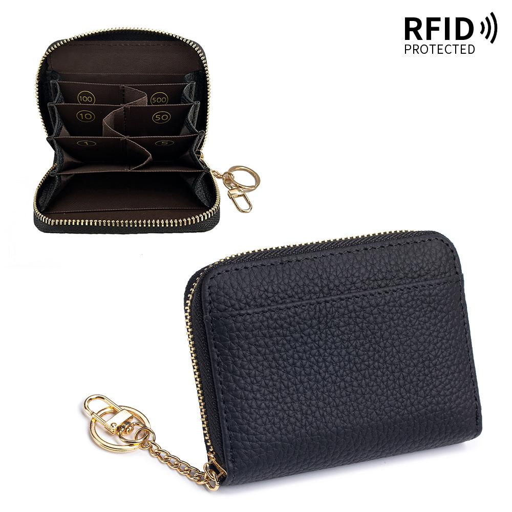 New First-layer Cowhide Short Partition Layer Coin Change Bag RFID Japanese Multi-functional Mini Wallet Women