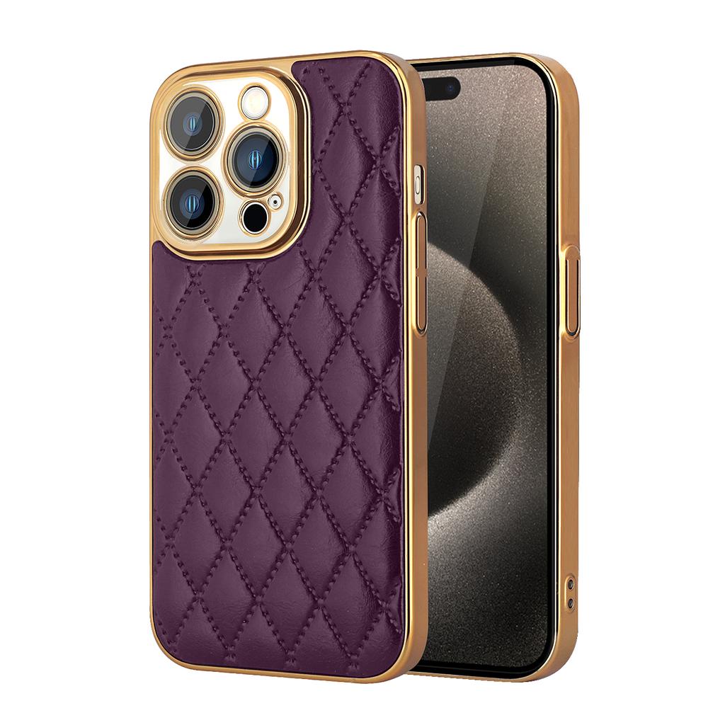Luxury 3D Diamond Pattern Plating Leather Cases For iPhone 15 Pro Max 14 11 12 13 Shockproof Bumper Hard Lens Protection Cover
