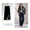 Womens Winter Warm Wide Leg Pants High Waist Thick Pleated Trousers Casual Loose Fit Elastic