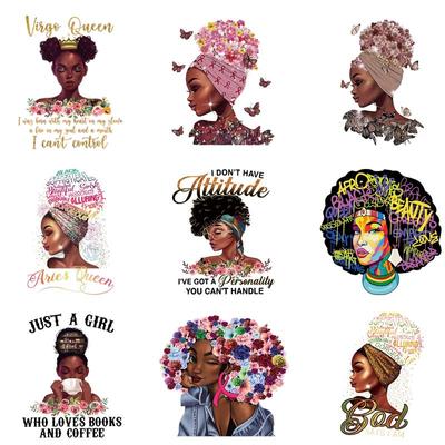Black Woman Queen Patch Sticker For Clothes Thermal Transfer Diy Hot Tear Custom Patch African Girl Patch Iron On T-Shirt Jeans Stickers