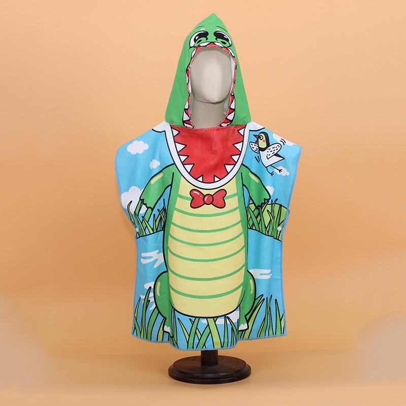 Hot Sale Microfiber Kids Hooded Animal Printed Custom Travel Poncho Beach Towel 60*120cm&299 and Below