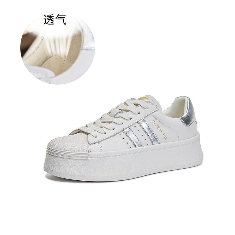 The first layer of cowhide white shoes for women's 2025 spring new shell head versatile board shoes casual height-increasing shoes versatile women's s