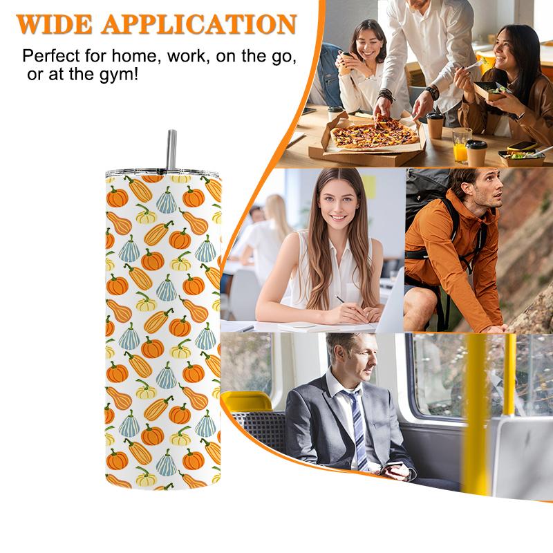 Straight Cup 591ml Bountiful pumpkins and melon fruits Straw Cup Skinny Tumbler Metal Coffee Mug Travel Drink Mug Portable Tumbler