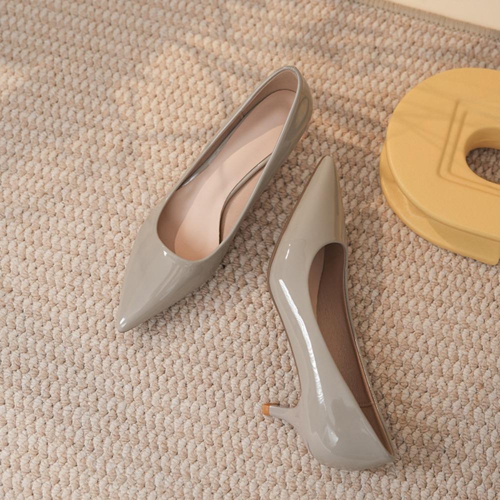 Professional High Heels Women's Pointed Head Shallow Mouth Large Size Single Shoes Black Medium Heel Dress Work Shoes Women