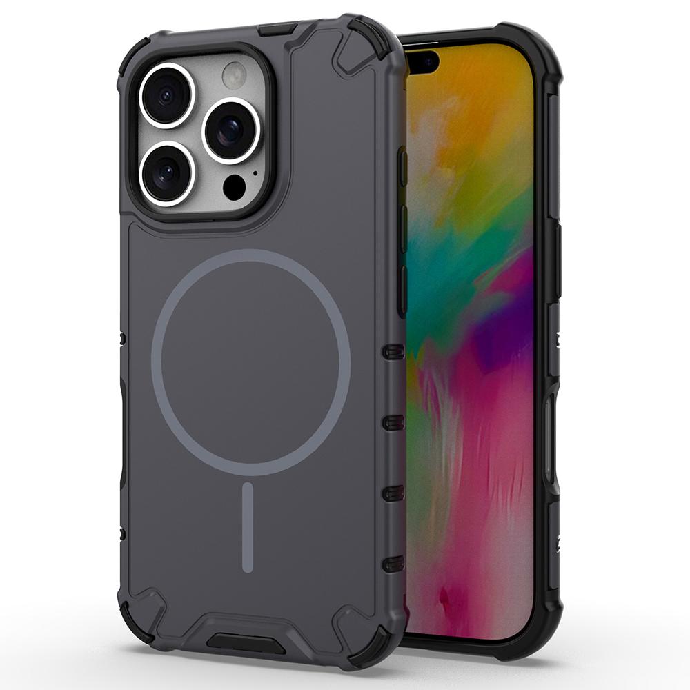 For iPhone 16 Pro Magnetic Case Corrugated Texture Heat Dissipation Shockproof TPU+PC Phone Back Cover