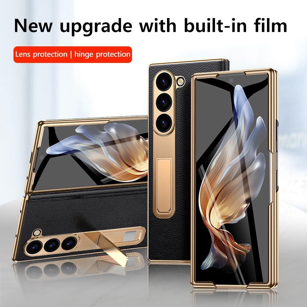 LANGSIDI Brand Luxury Genuine Leather Shockproof Case for Samsung Galaxy Z Fold 3 4 5 6 7 Magnetic Hinge Protective Stand Cover