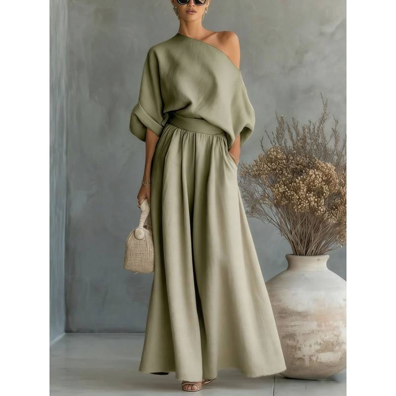 Elegant Summer Top And Pants Set With Polyester Fabric For Womens Casual Office Wear
