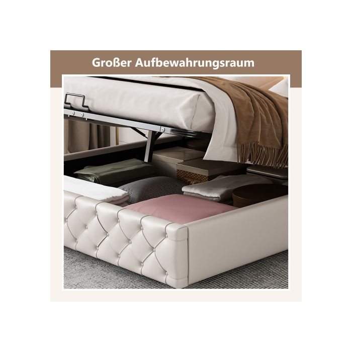 Lit - MUVOE - 180 X 200 Cm - Rembourré - Espace De Rangement - Éclairage LED