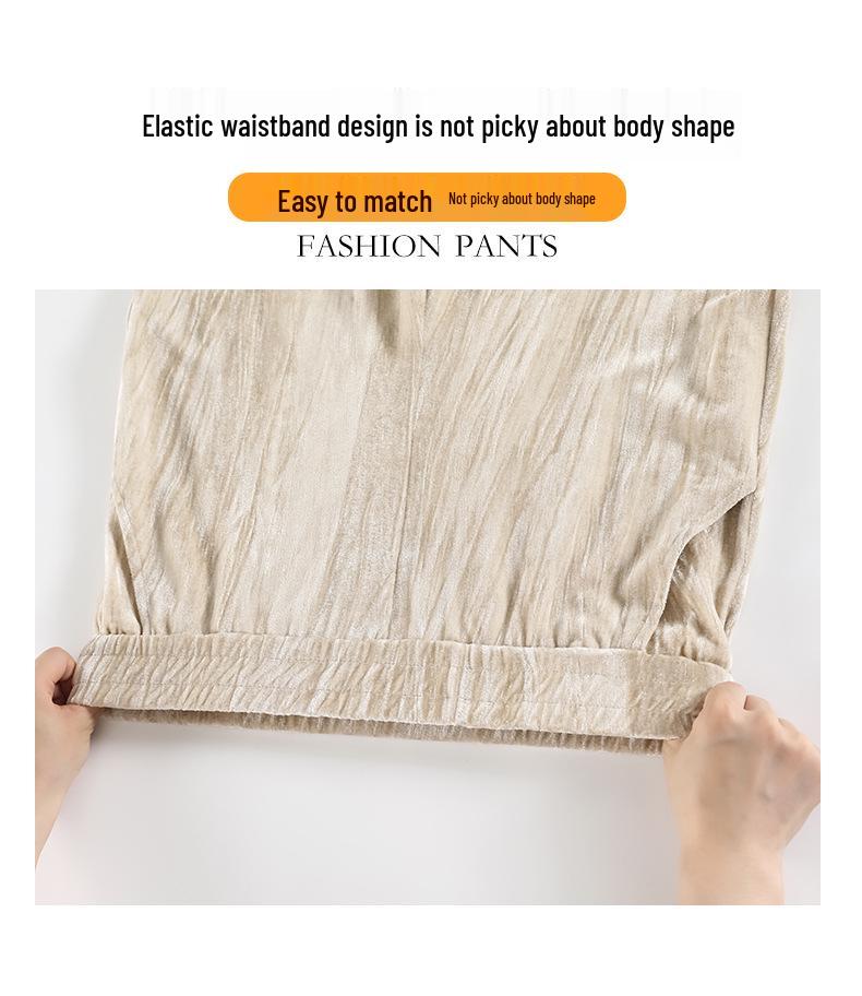 Golden Velvet High-Waist Fleece-Lined Wide-Leg Pants for Women - Slimming & Casual Autumn/Winter Trousers