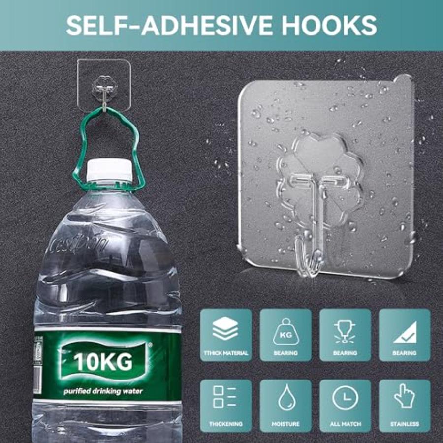 28 Pack Clear Adhesive Wall Hooks for Kitchen Bathroom Shower Ceiling Heavy Duty Sticky Hooks Self Adhesive Holding Strong