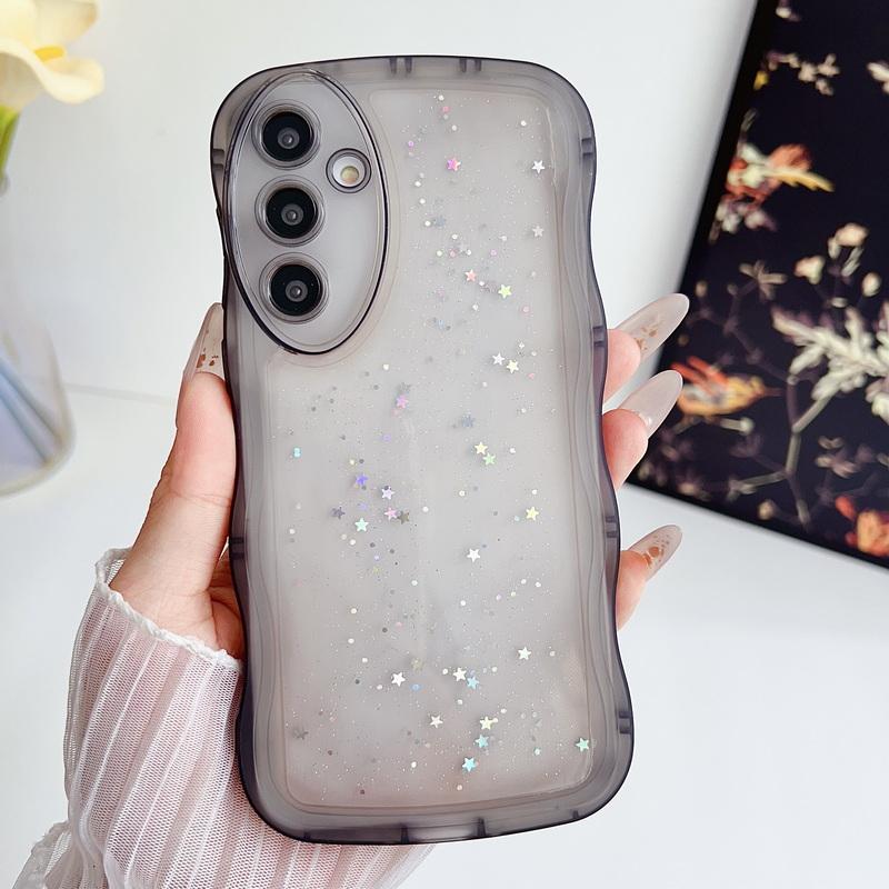 Roztomilý průhledný třpytivý obal s kapkovým lepidlem ve tvaru hvězdy pro Samsung S24 Plus S23 S22 S21 Ultra S20 Fe A16 A06 A55 A54 A53 A52 A35 A15 A14 Nárazuvzdorný vlnitý kryt na telefon