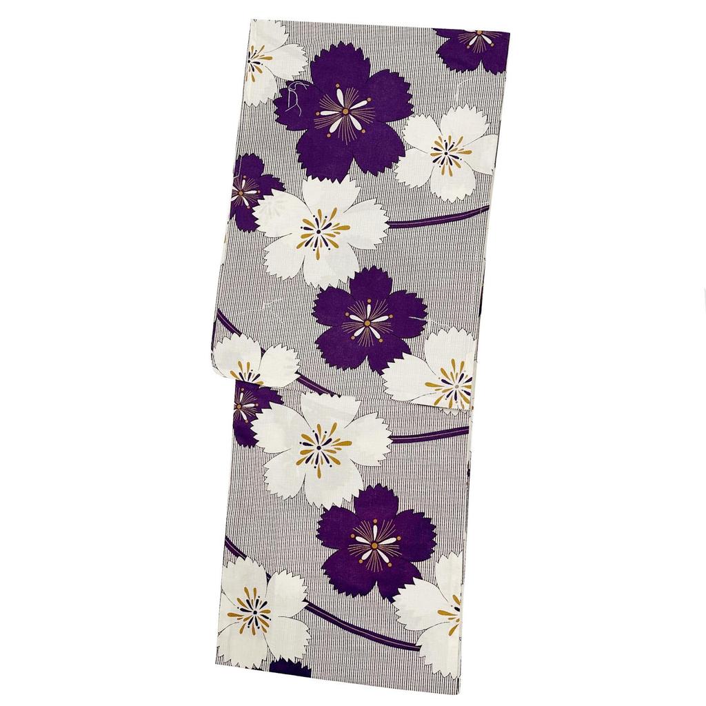 Fuuka Yukata Free Nadeshiko White and with Obi Made In Sand X2304B235 Women's Two-Piece Set, Size, Pattern, Purple, Belt, Japan, Beige,