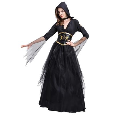 Halloween, Moon Witch Long Dress Sexy Cosplay Star Moon Muse Black Temperament Magician Costume