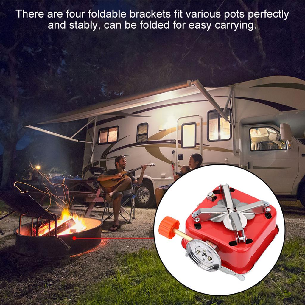 Portable Camping Stove, Outdoor Gas   Folding Metal Stove with 4 Foldable Brackets for Even Ht Distribution Lightweight Compact for Camping Hiki