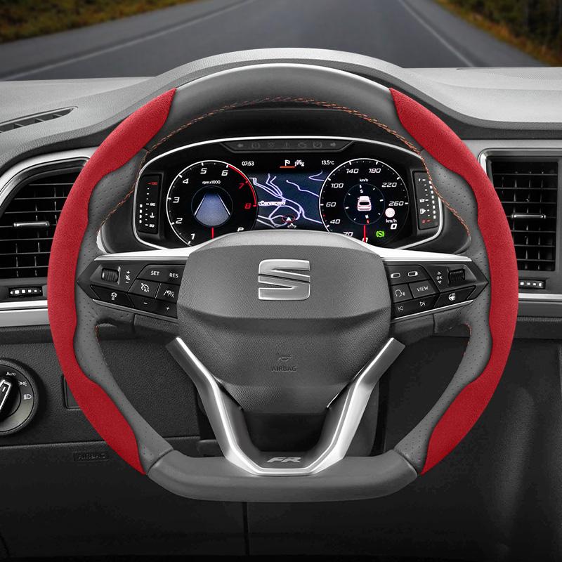 Npcr5 Suitable for Seat Anti-Slip Buckle Segmented Suede Steering Wheel Cover for Ibiza, Arona, Leon, Leon Sportstourer, Ateca and Other 